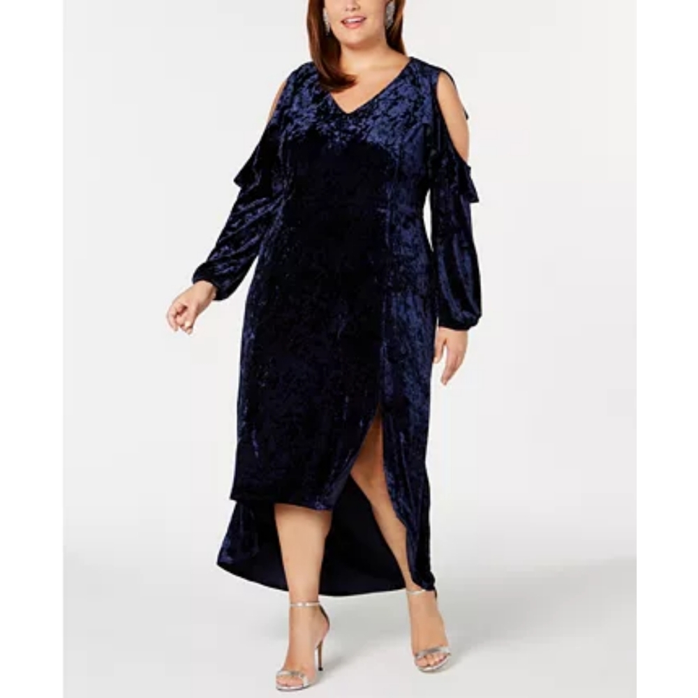 Crushed-Velvet Cold-Shoulder Dress, Plus Size